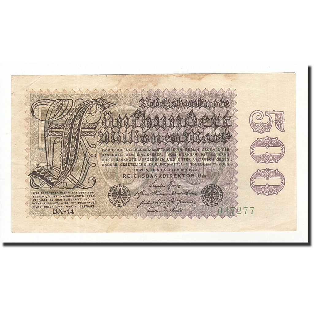 Banconote, Germania, 500 Millionen Mark, 1923, KM:110h, 1923-09-01, MB+