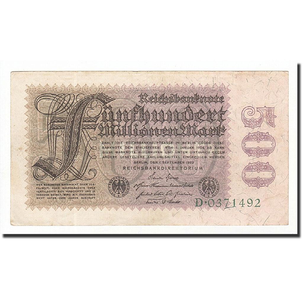 Banknote, Germany, 500 Millionen Mark, 1923, 1923-09-01, KM:110a, VF(30-35)