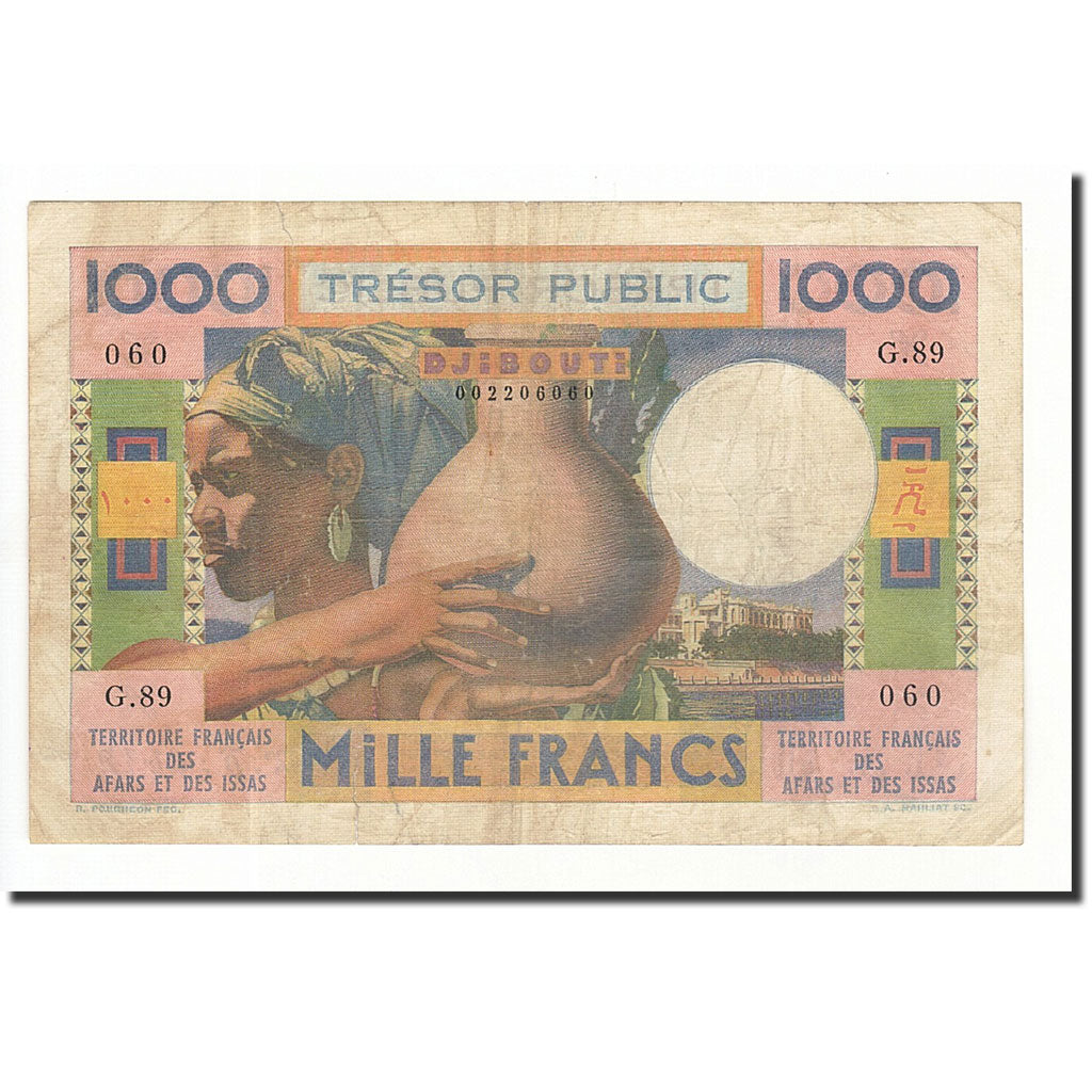 French Afars and Issas, 1000 Francs, 1974, KM:32, VG(8-10)