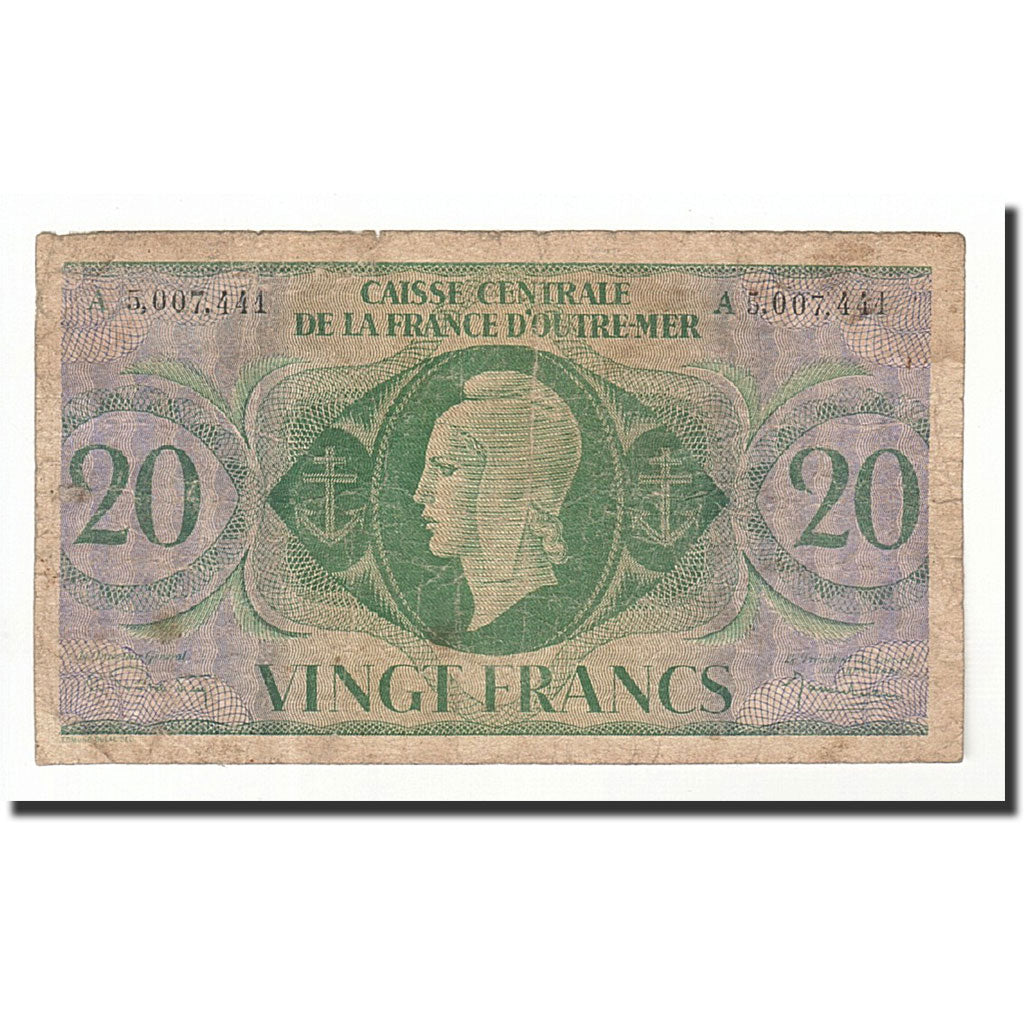 French Equatorial Africa, 20 Francs, 1944, KM:17d, VG(8-10)