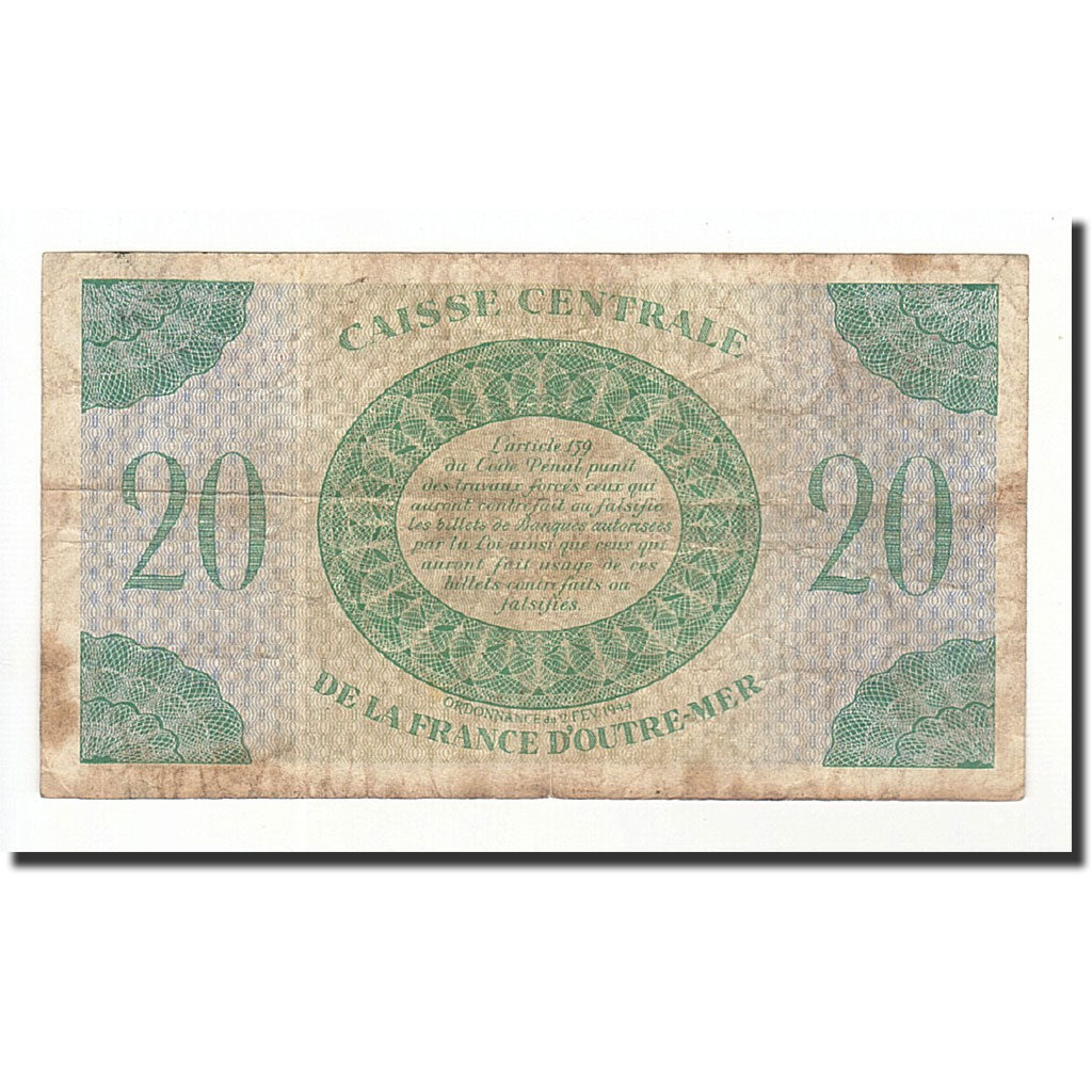 Martinique, 20 Francs, 1944, KM:24, 1944-02-02, VG(8-10)