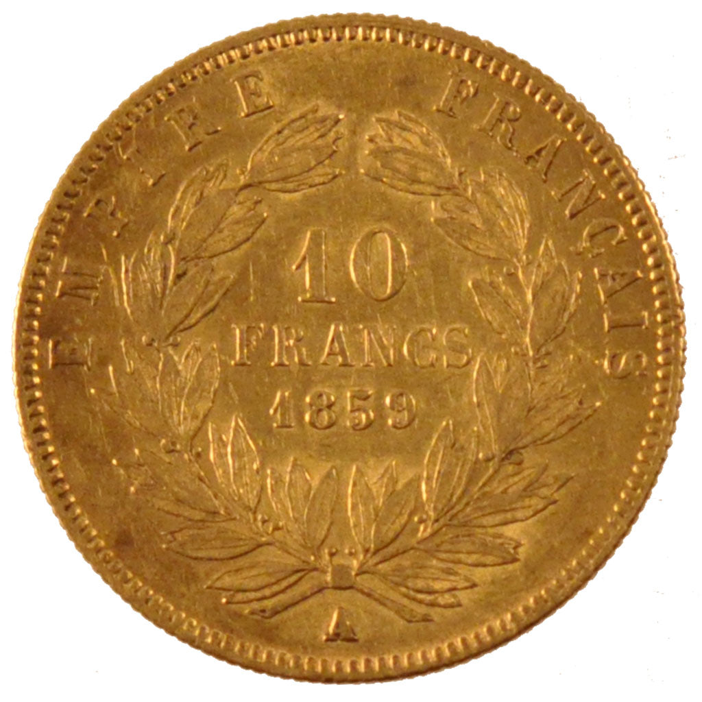 FRANCE, Napoléon III, 10 Francs, 1859, Paris, KM #784.3, AU(50-53), Gold, Gadour