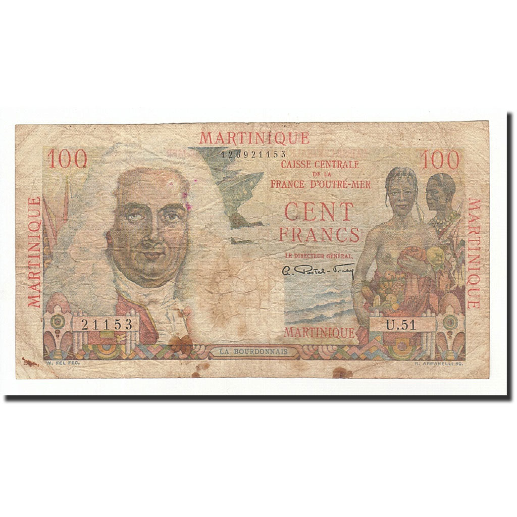 Martinique, 100 Francs, Undated (1947-49), KM:31a, VG(8-10)
