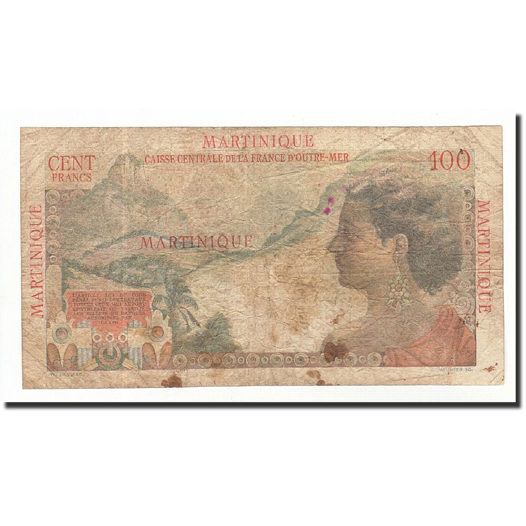 Martinique, 100 Francs, Undated (1947-49), KM:31a, VG(8-10)