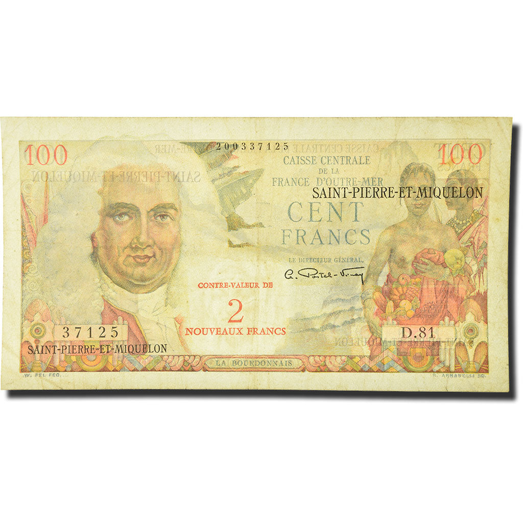 Banknote, Saint Pierre and Miquelon, 2 Nouveaux Francs on 100 Francs, 1963