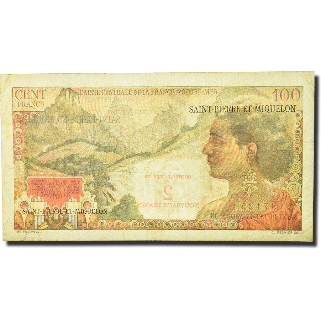 Banknote, Saint Pierre and Miquelon, 2 Nouveaux Francs on 100 Francs, 1963