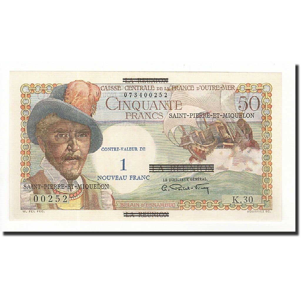 Banknote, Saint Pierre and Miquelon, 1 Nouveau Franc on 50 Francs, 1960