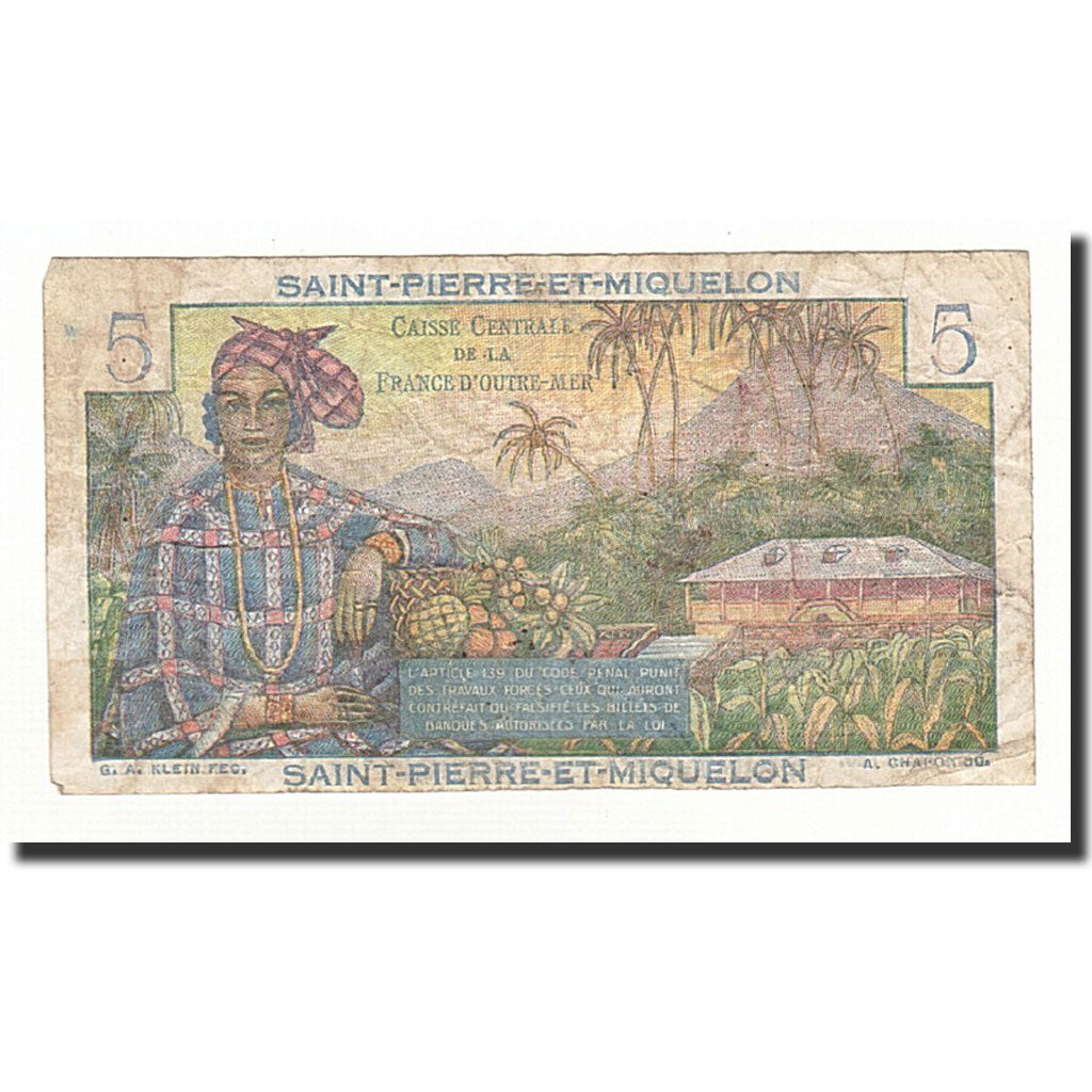 Saint Pierre and Miquelon, 5 Francs, Undated (1950-1960), KM:22, F(12-15)