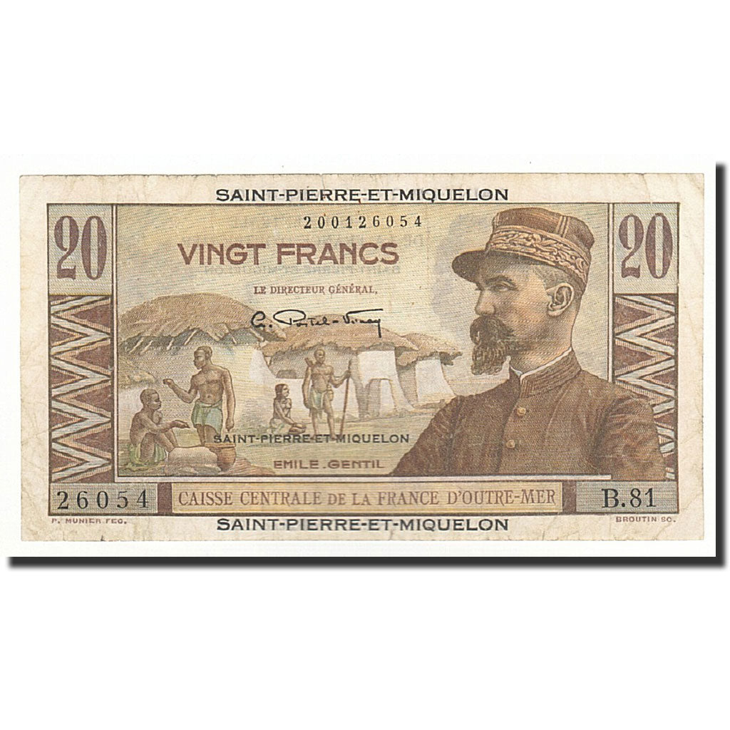 Banknote, Saint Pierre and Miquelon, 20 Francs, Undated (1950-1960), VF(20-25)
