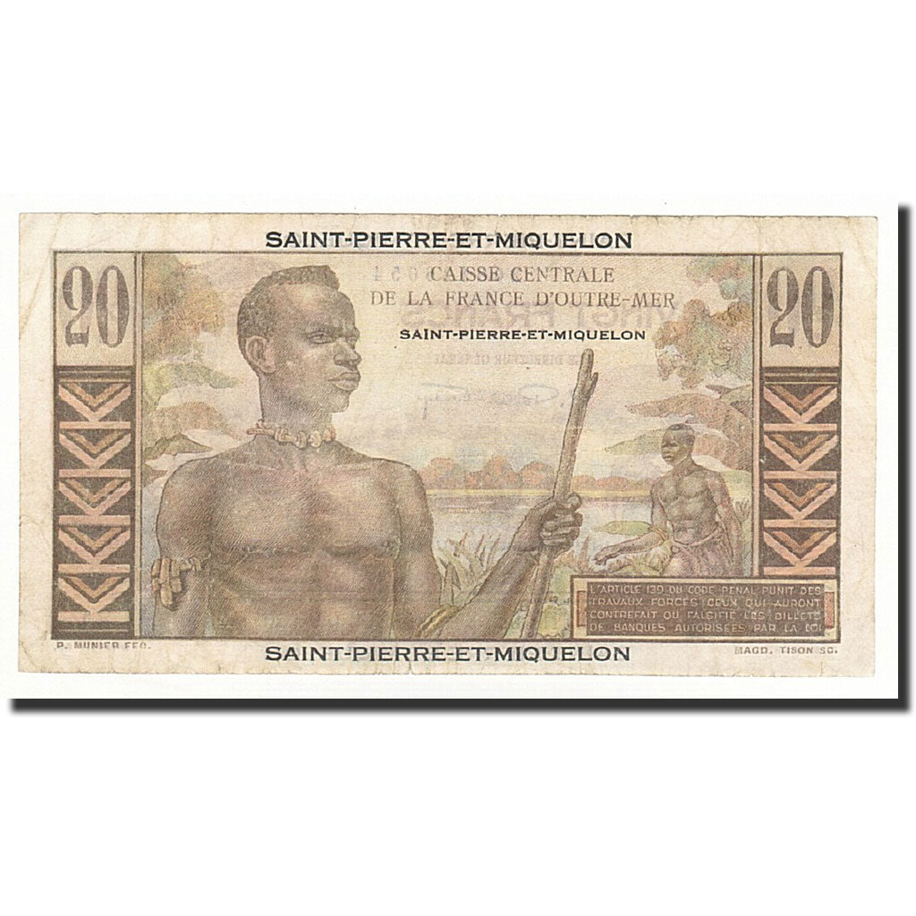 Banknote, Saint Pierre and Miquelon, 20 Francs, Undated (1950-1960), VF(20-25)