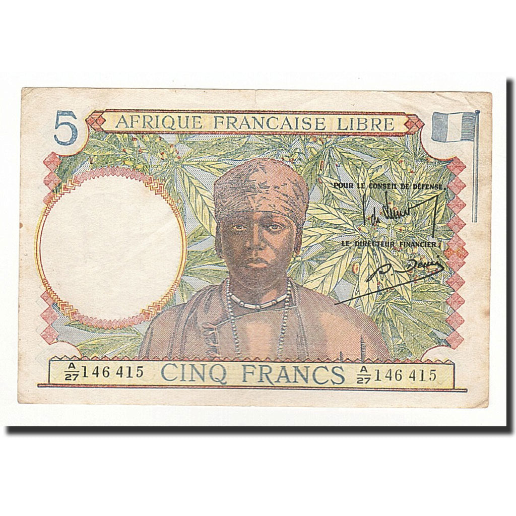 Banknote, French Equatorial Africa, 5 Francs, 1941, VF(30-35), KM:6a