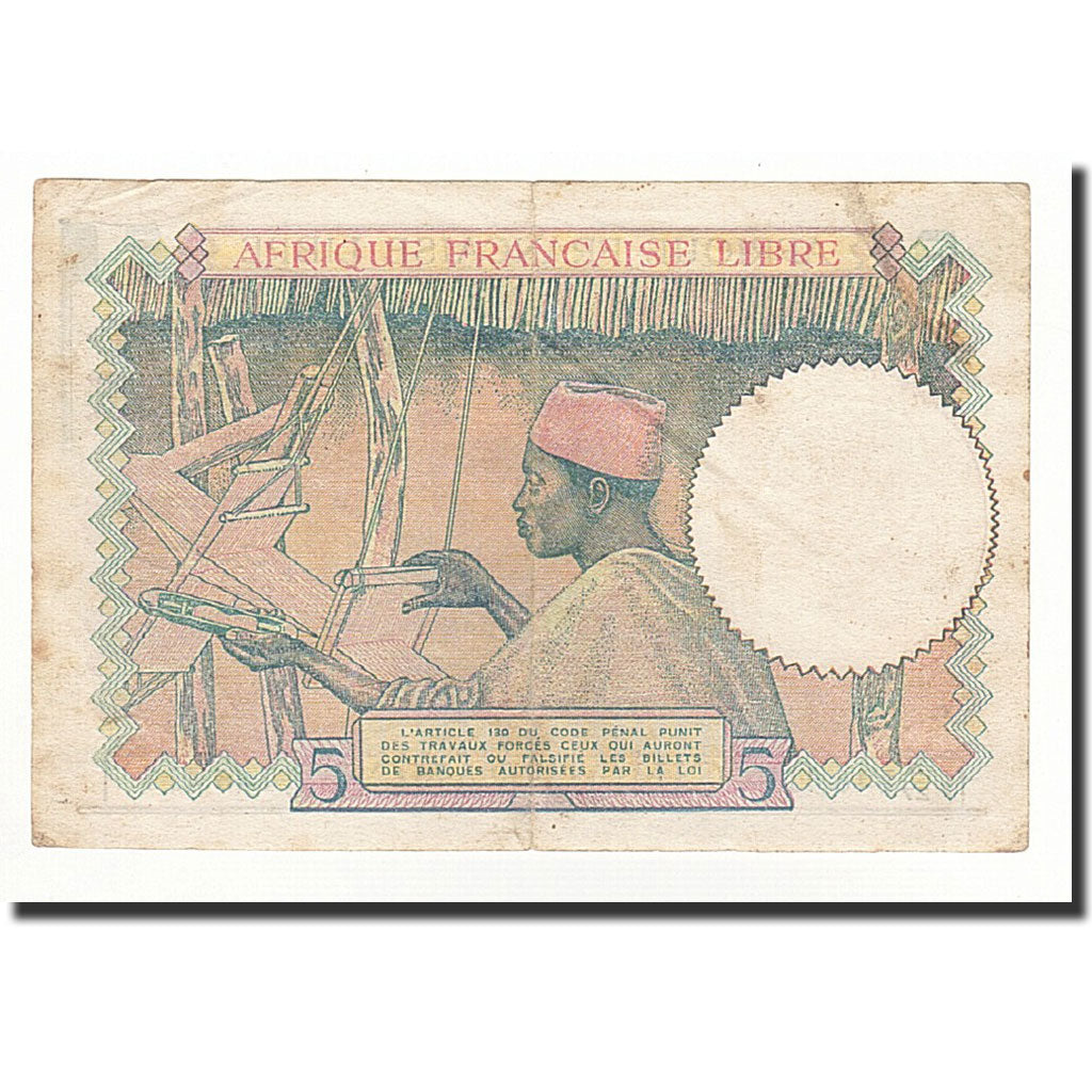 Banknote, French Equatorial Africa, 5 Francs, 1941, VF(30-35), KM:6a