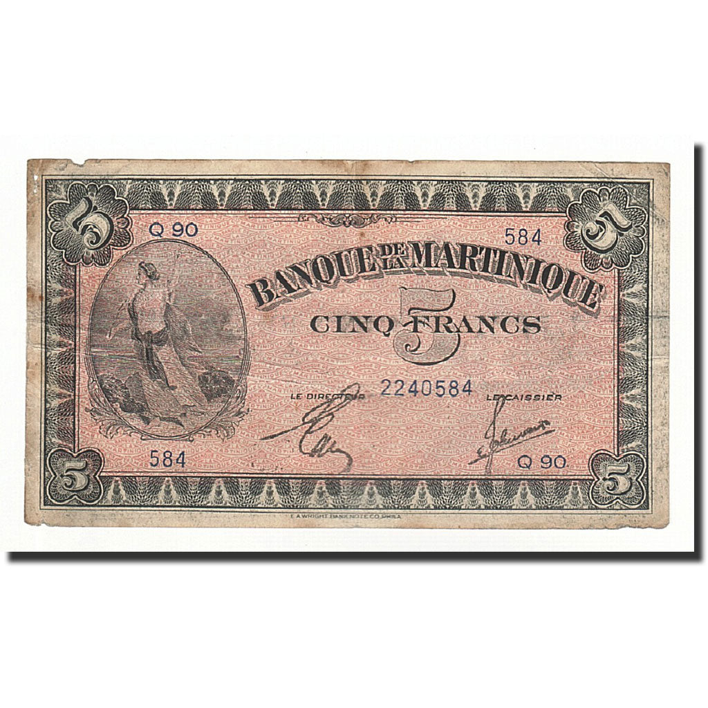 Biljet, Martinique, 5 Francs, 1942, TB, KM:16b