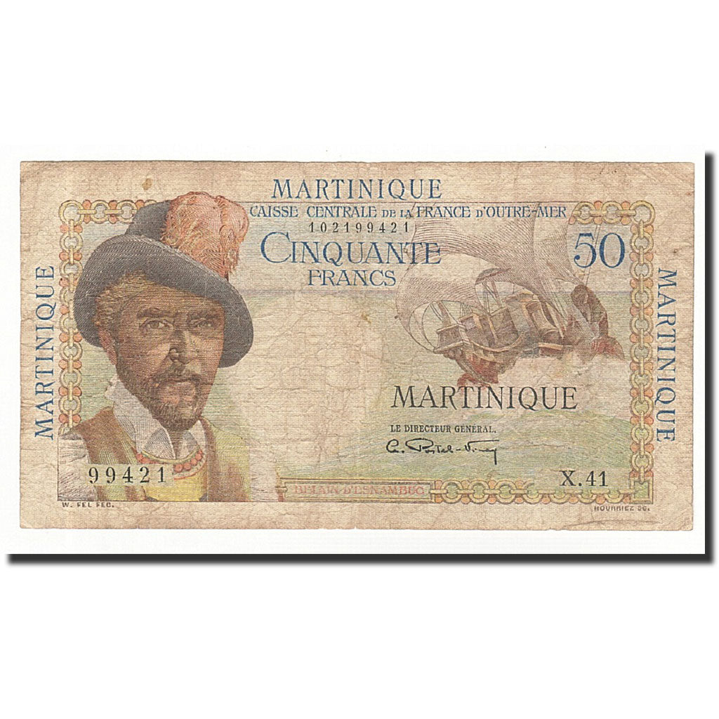 Martinique, 50 Francs, Undated (1947-49), KM:30a, VF(20-25)