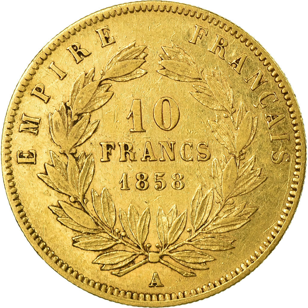 Moneta, Francia, Napoleon III, Napoléon III, 10 Francs, 1858, Paris, BB+, Oro