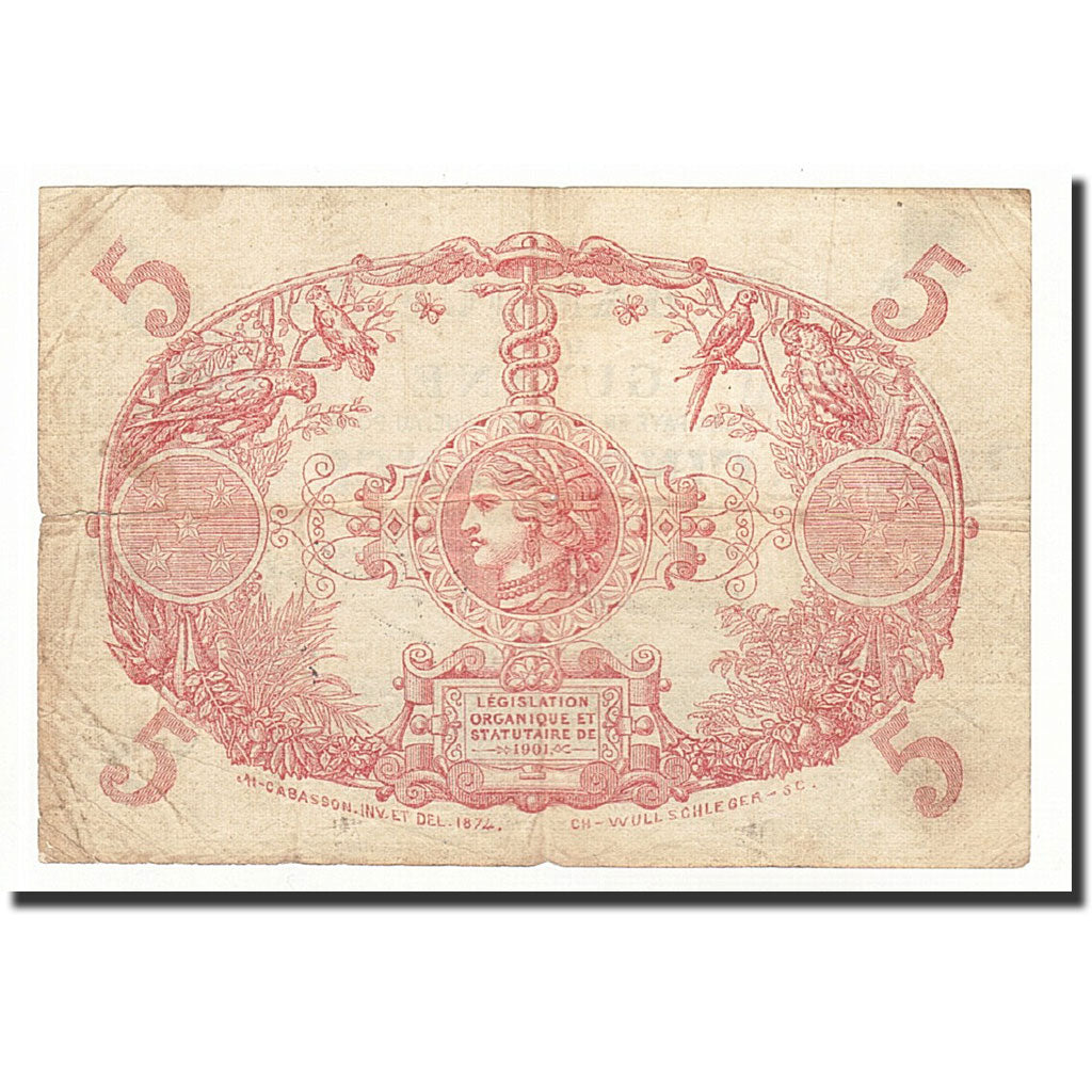 FRENCH GUIANA, 5 Francs, 1922-1947, KM:1c, VG(8-10)