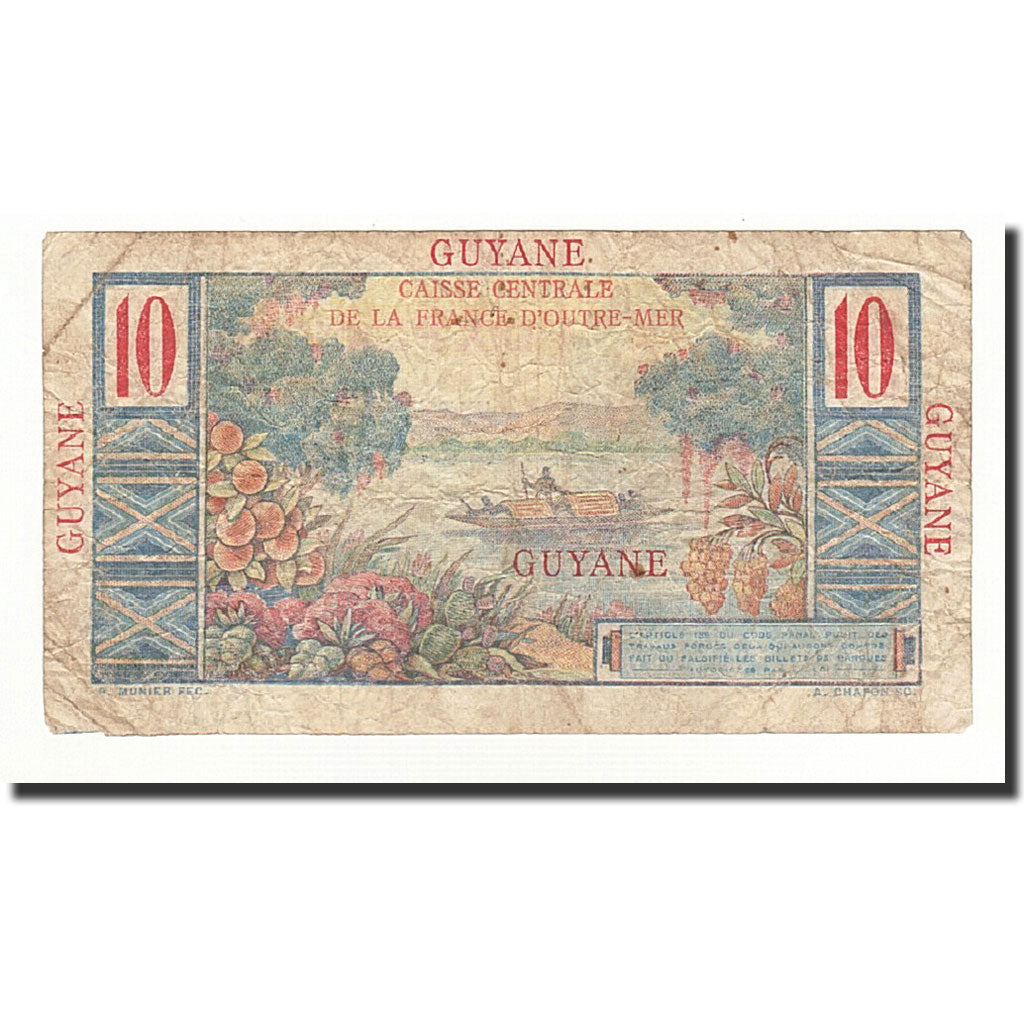 FRENCH GUIANA, 10 Francs, Undated (1947-49), KM:20a, F(12-15)