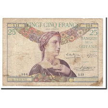 FRENCH GUIANA, 25 Francs, 1933-1945, KM:7, VG(8-10)