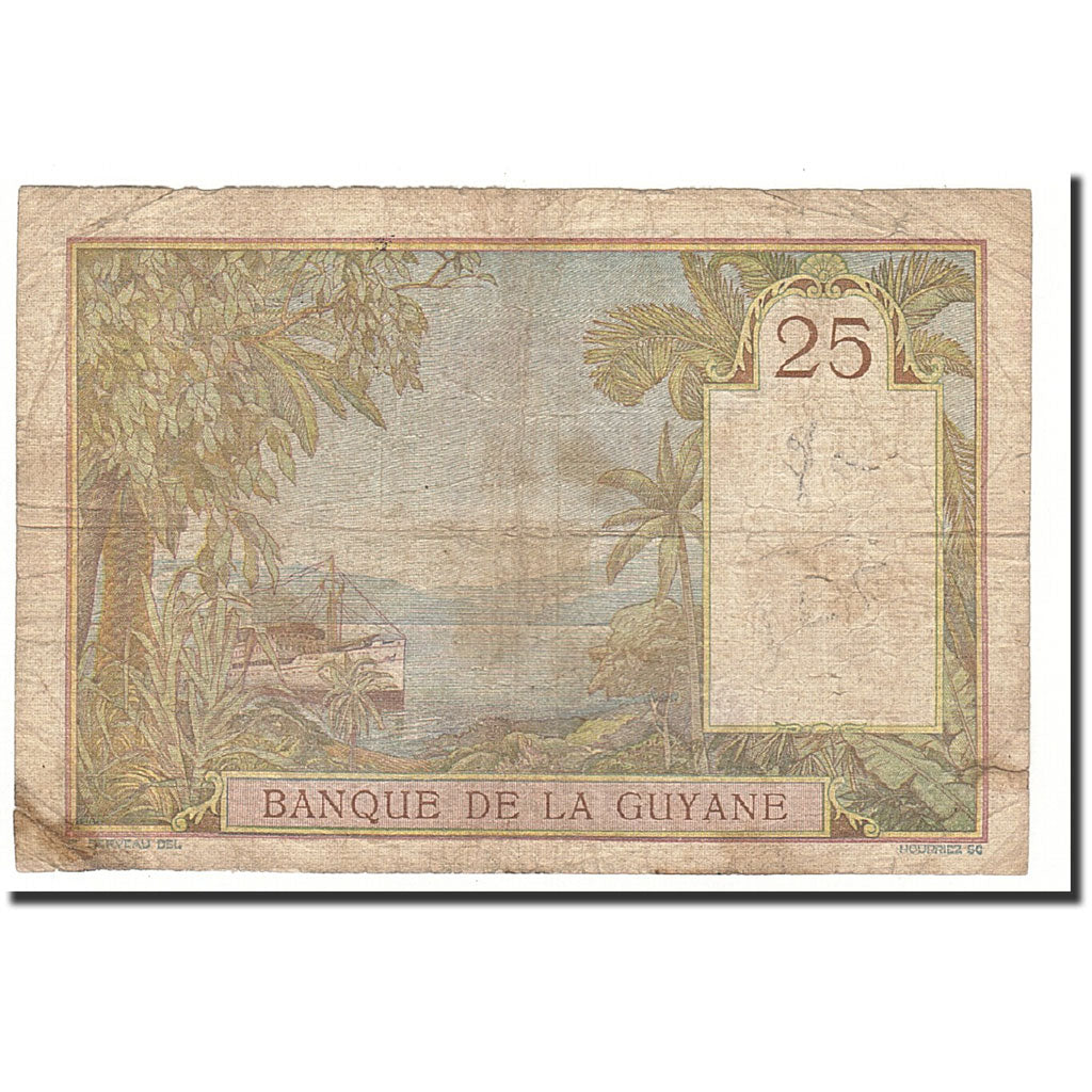 FRENCH GUIANA, 25 Francs, 1933-1945, KM:7, VG(8-10)
