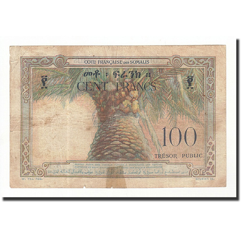 French Somaliland, 100 Francs, 1952, KM:26a, F(12-15)