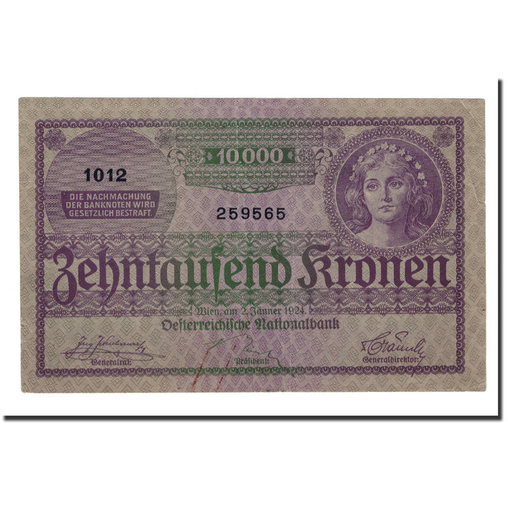 Billet, Autriche, 10,000 Kronen, 1924, 1924-01-02, KM:85, TTB+