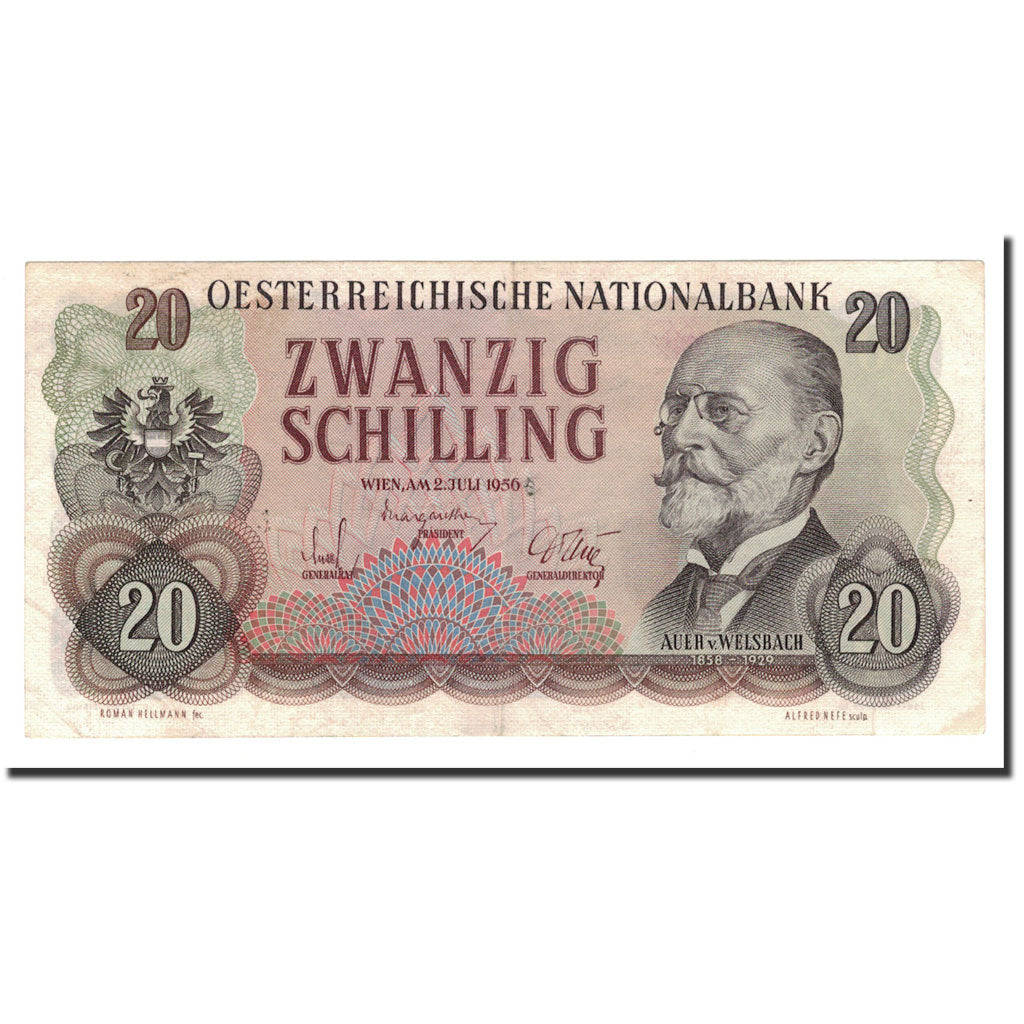 Banknote, Austria, 20 Schilling, 1956, 1956-07-02, KM:136a, AU(55-58)