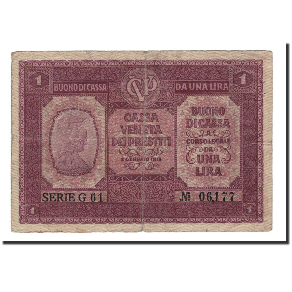 Italy, 1 Lire, 1918, 1918-01-02, VF(20-25)