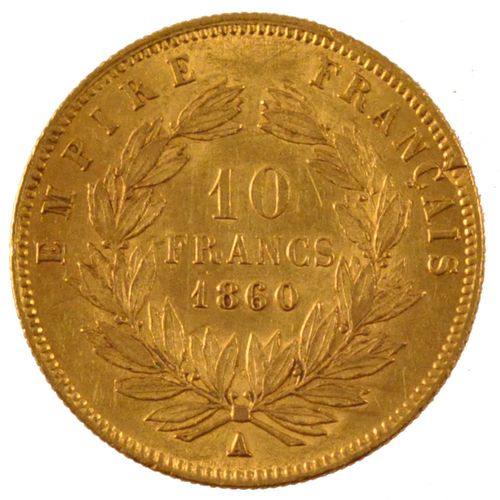FRANCE, Napoléon III, 10 Francs, 1860, Paris, KM #784.3, AU(50-53), Gold, Gadour
