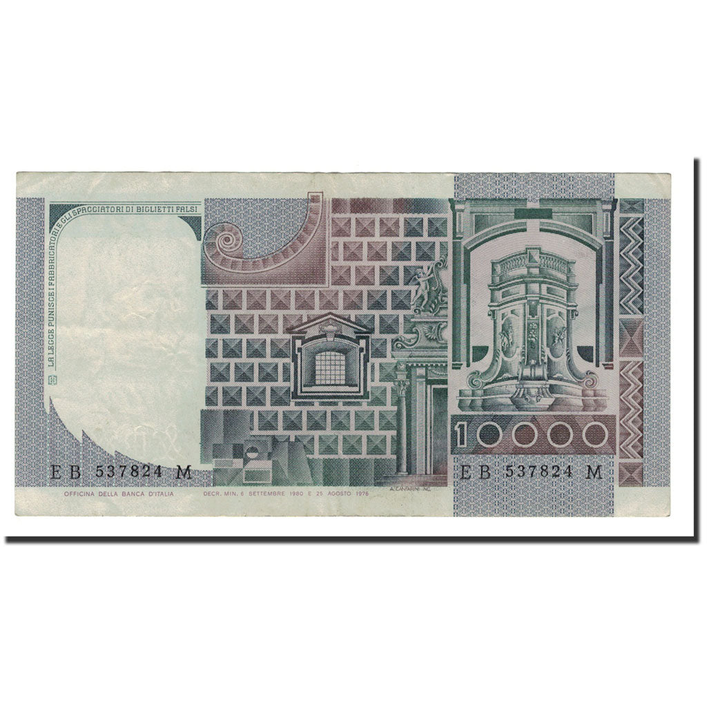 Italy, 10,000 Lire, 1976-1984, KM:106b, 1980-10-06, EF(40-45)