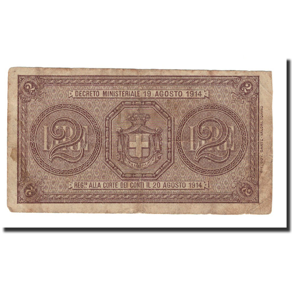 Italy, 2 Lire, 1914-1917, KM:37a, F(12-15)