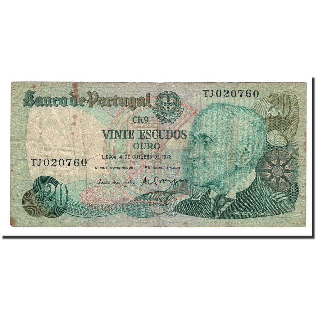 Banknote, Portugal, 20 Escudos, 1978, 1978-10-04, KM:176b, VF(20-25)