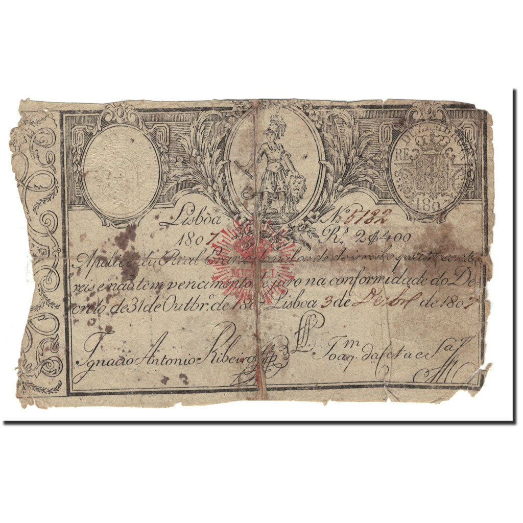 Banknote, Portugal, 2400 Reis, 1807, 1807-12-05, KM:19, VG(8-10)
