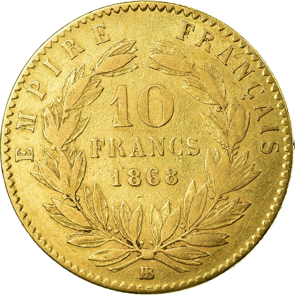 Moneda, Francia, Napoleon III, Napoléon III, 10 Francs, 1868, Strasbourg, MBC