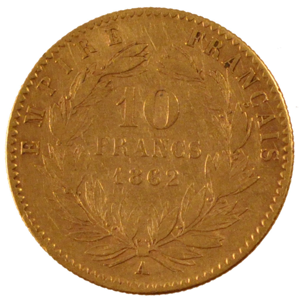 FRANCE, Napoléon III, 10 Francs, 1862, Paris, KM #800.1, EF(40-45), Gold, Gadour
