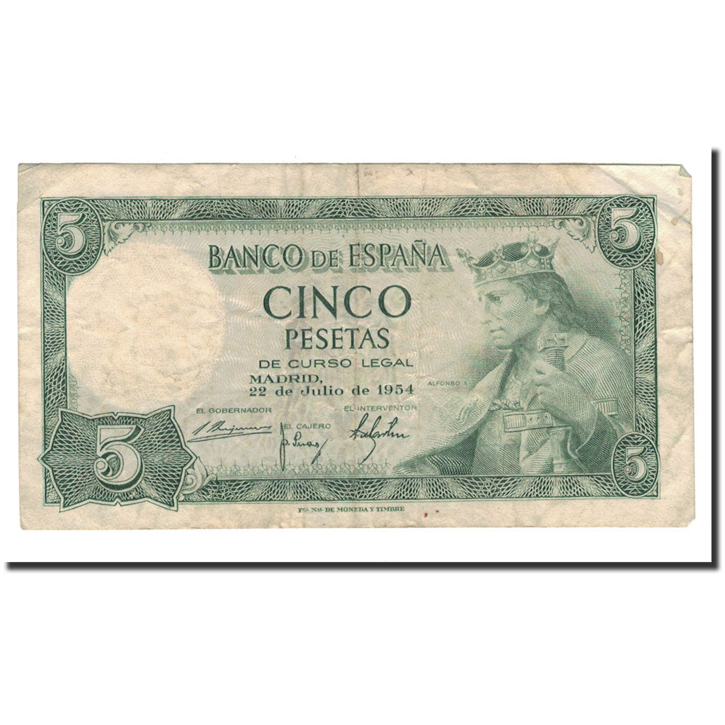 Banconote, Spagna, 5 Pesetas, 1954, KM:146a, 1954-07-22, MB