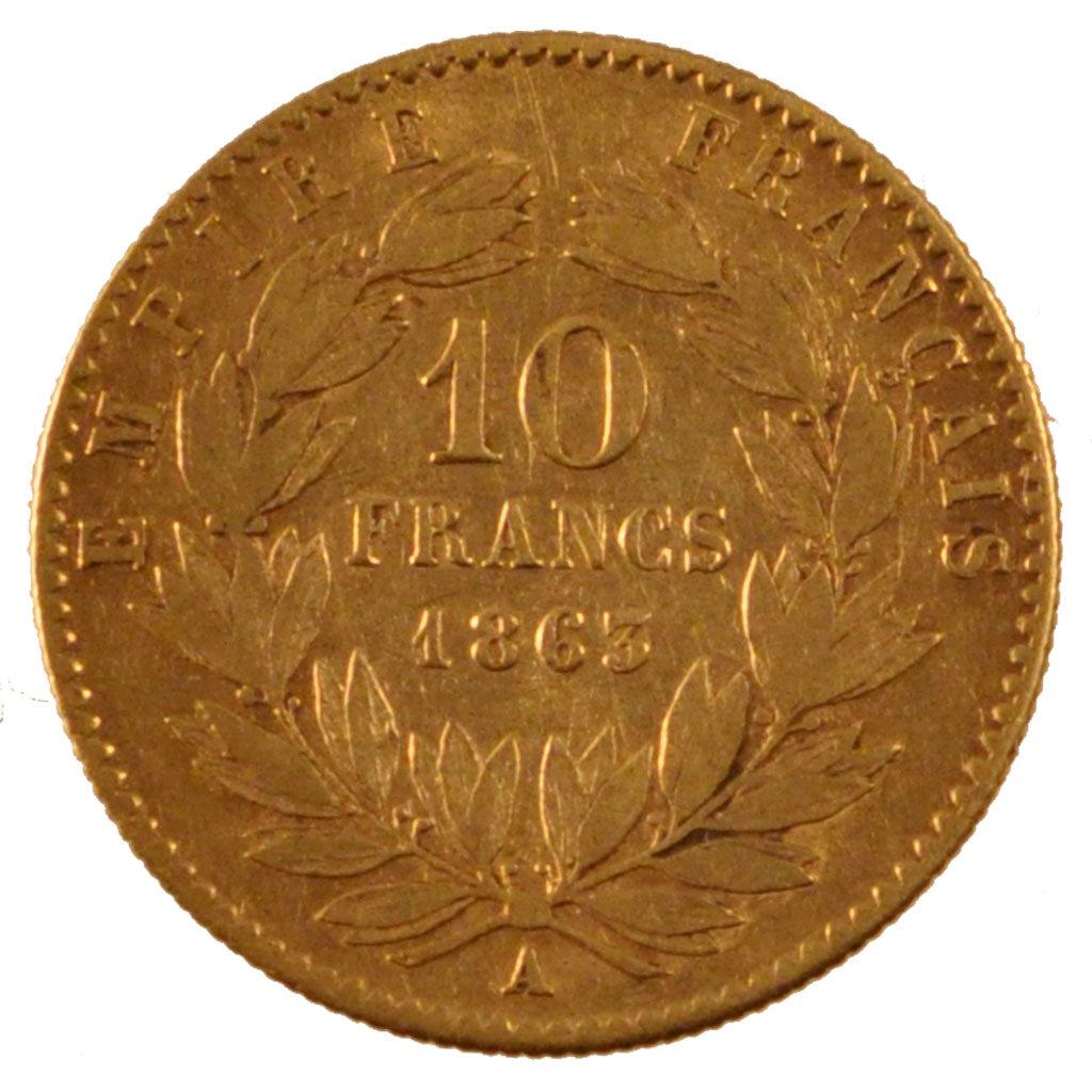 FRANCE, Napoléon III, 10 Francs, 1863, Paris, KM #800.1, EF(40-45), Gold, Gadour
