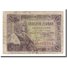 Spain, 1 Peseta, 1945, KM:128a, 1945-06-15, VG(8-10)