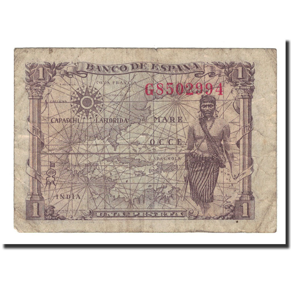 Spain, 1 Peseta, 1945, KM:128a, 1945-06-15, VG(8-10)