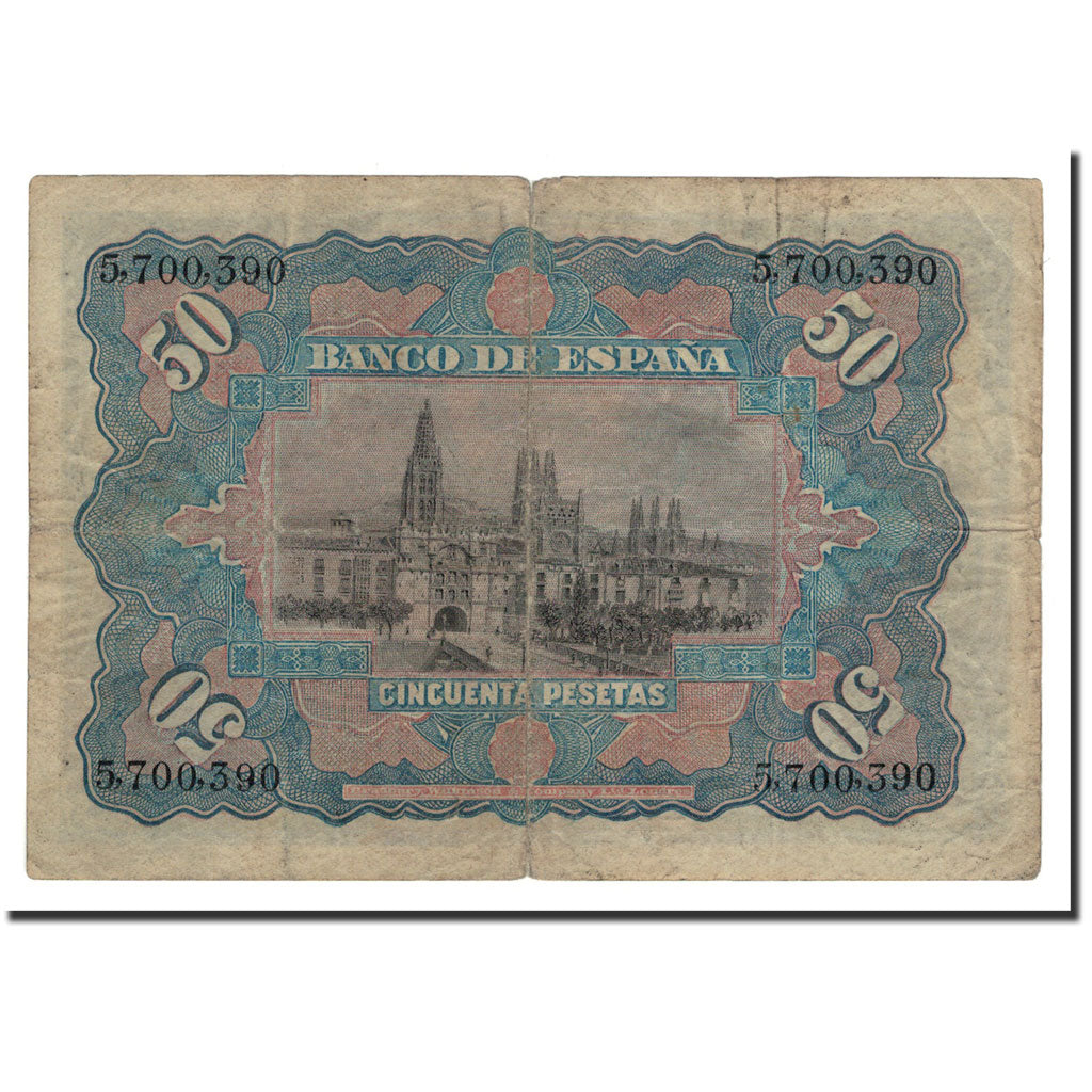 Spain, 50 Pesetas, 1907, KM:63a, 1907-07-15, VG(8-10)