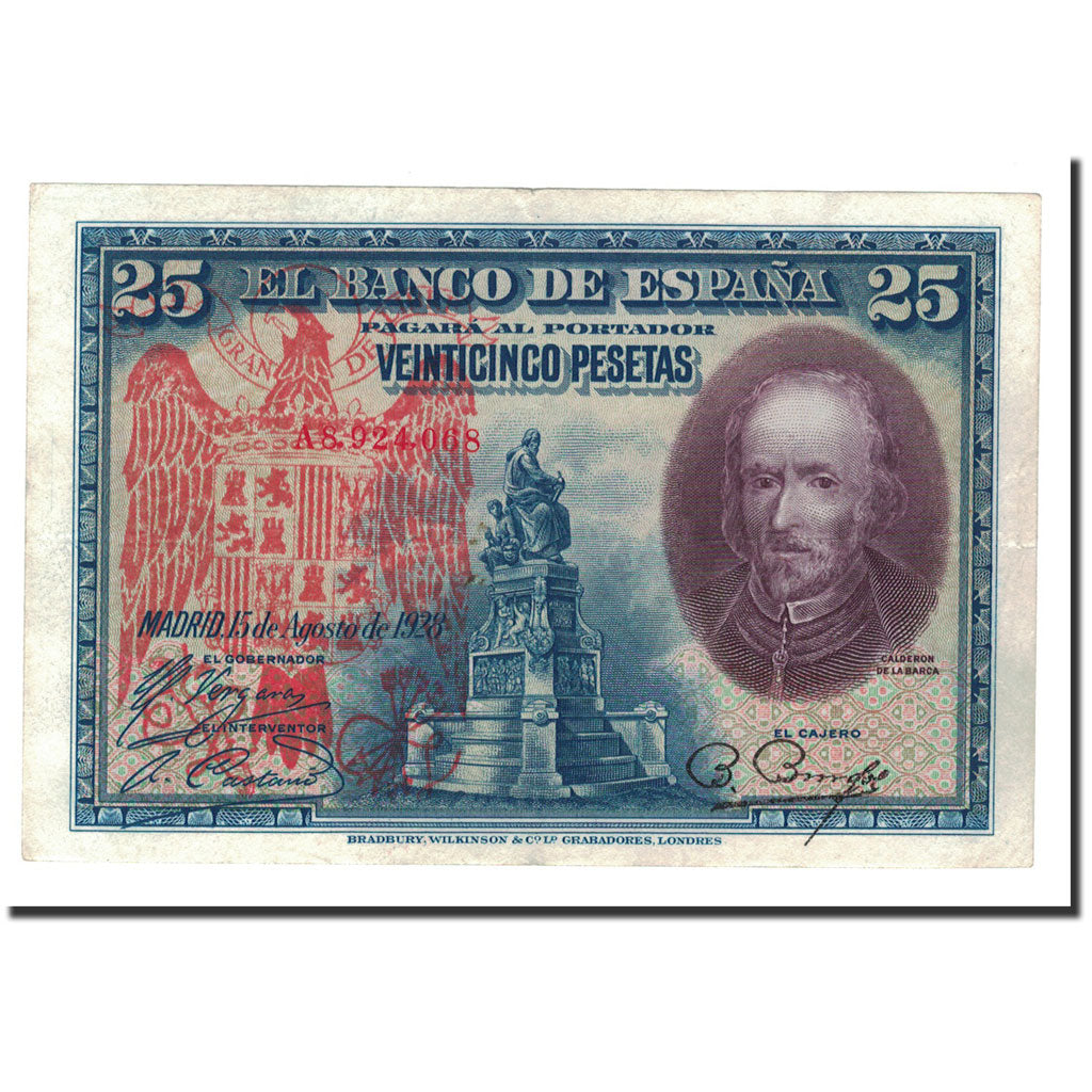 Billet, Espagne, 25 Pesetas, 1928, 1928-08-15, KM:74a, SUP