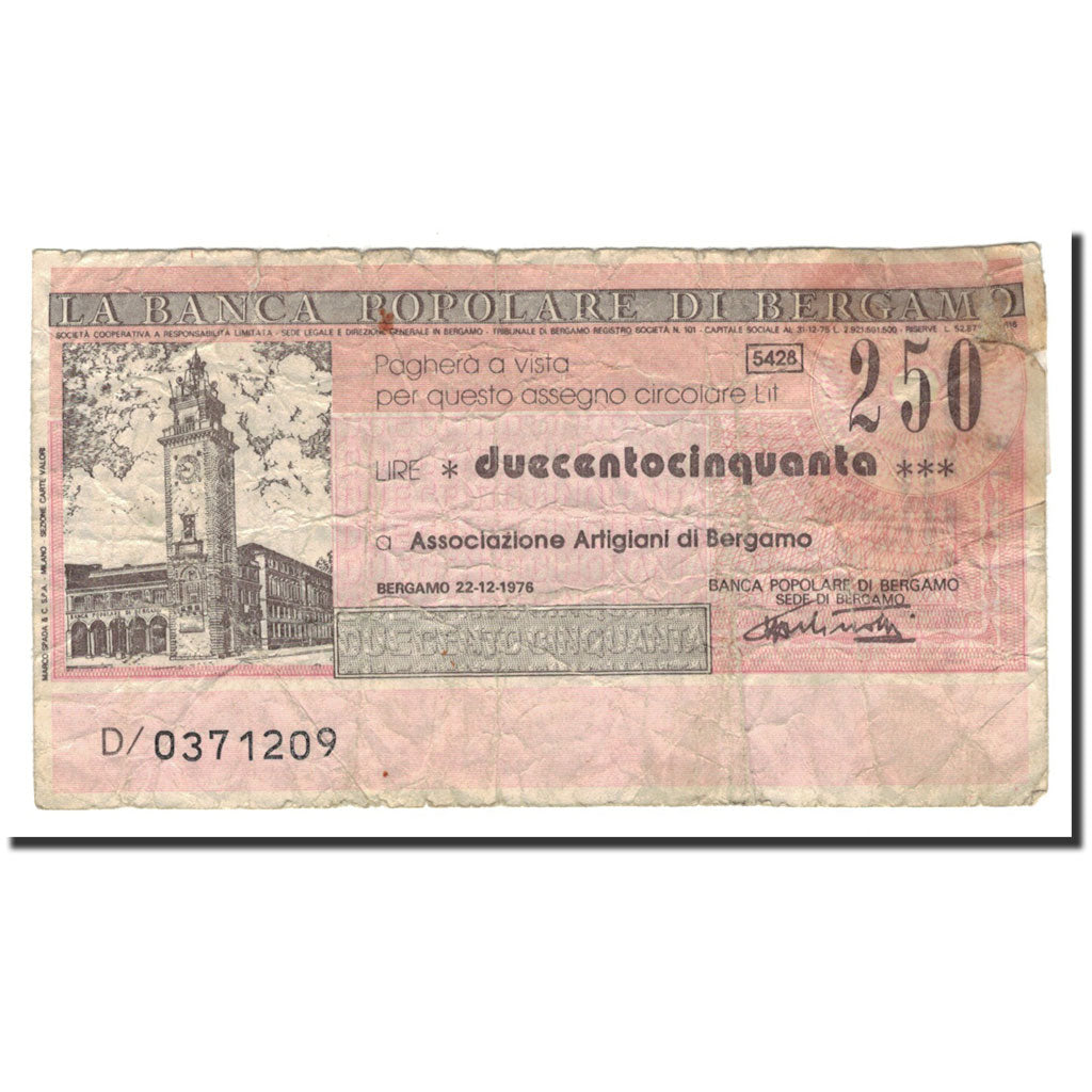Banknote, Italy, 250 Lire, 1976, 1976-12-22, VG(8-10)