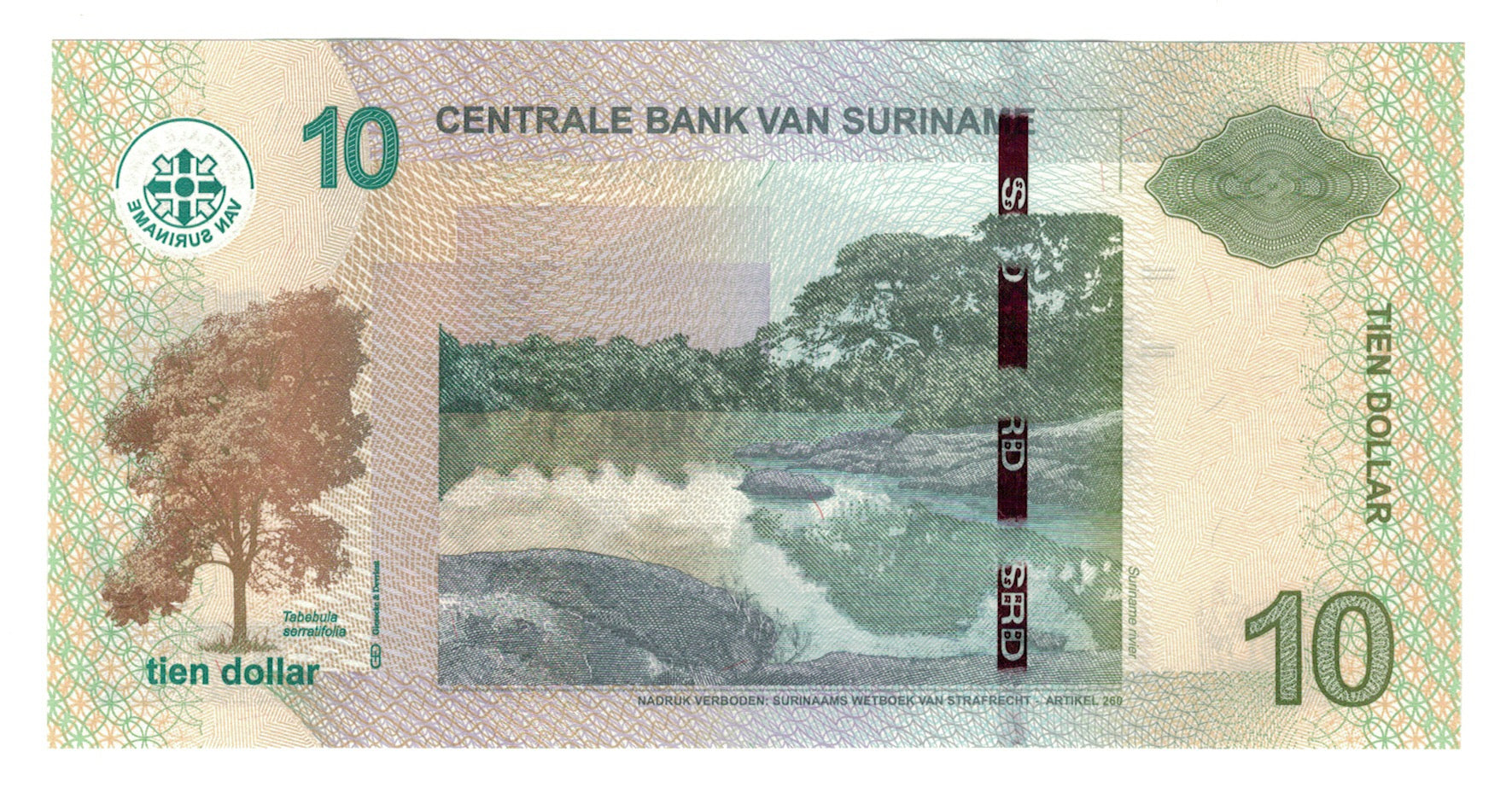 Suriname, 10 Dollars, 2012, KM:163b, 2012-04-01, UNC(65-70)