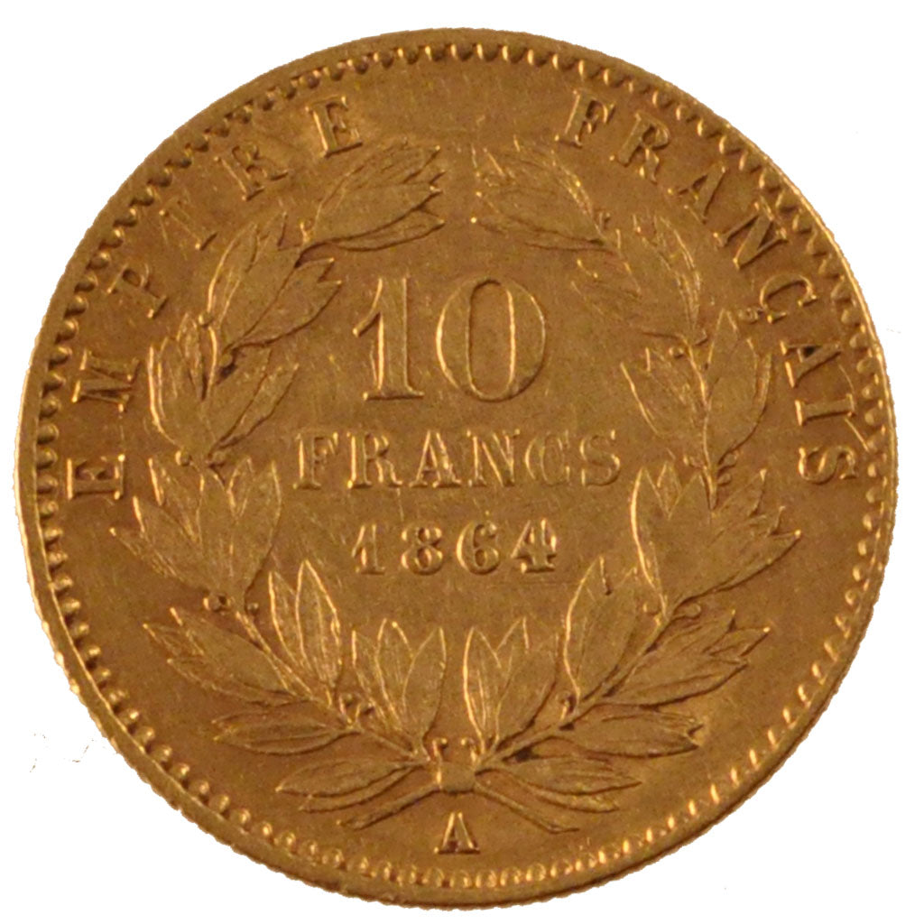 FRANCE, Napoléon III, 10 Francs, 1864, Paris, KM #800.1, EF(40-45), Gold, Gadour