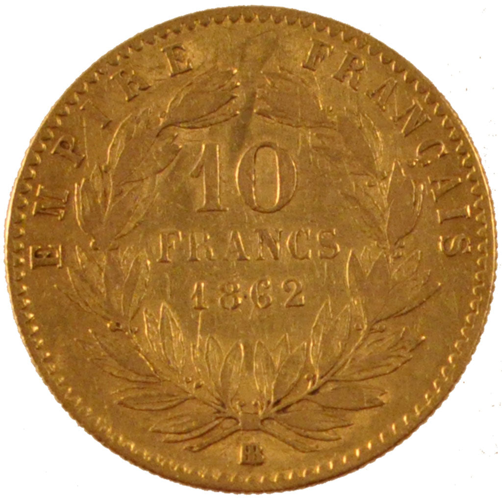 FRANCE, Napoléon III, 10 Francs, 1862, Strasbourg, KM #800.2, EF(40-45), Gold, G