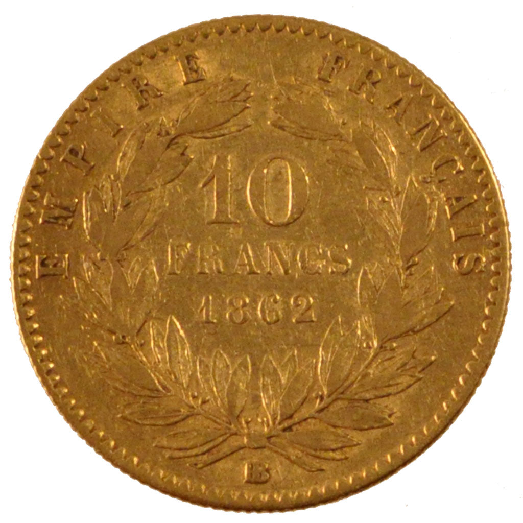 FRANCE, Napoléon III, 10 Francs, 1862, Strasbourg, KM #800.2, EF(40-45), Gold, G