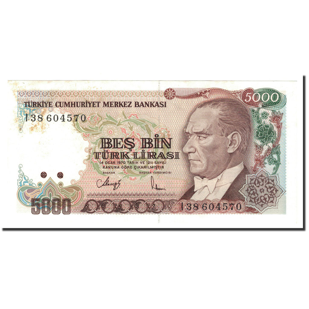 Banconote, Turchia, 5000 Lira, 1970, KM:198, 1990, SPL