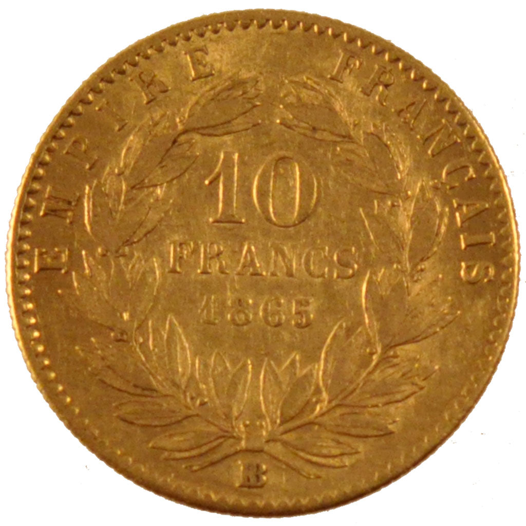 Francia, Napoleon III, Napoléon III, 10 Francs, 1865, Strasbourg, BB, Oro, K...
