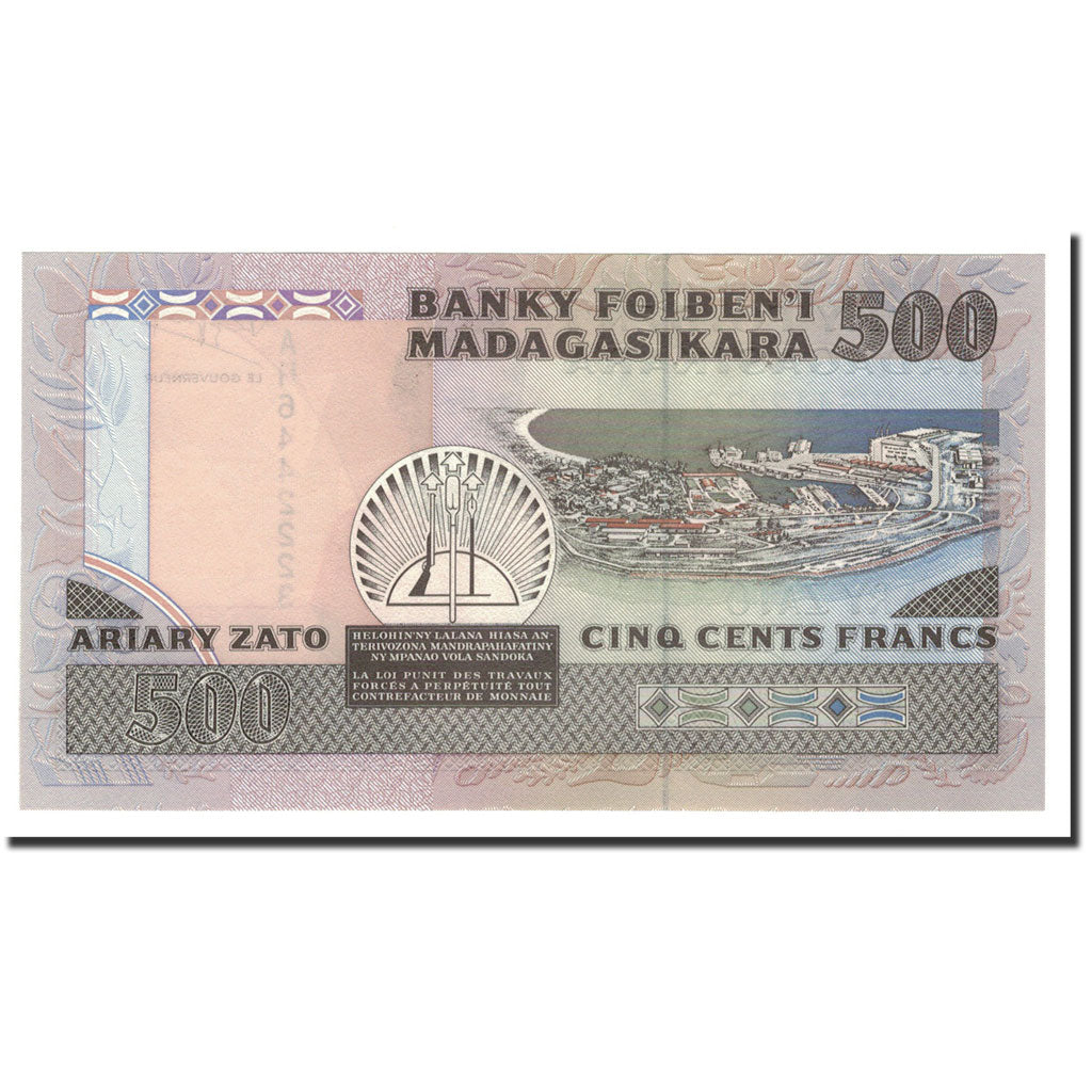 Banknote, Madagascar, 500 Francs = 100 Ariary, 1988, KM:71b, UNC(65-70)