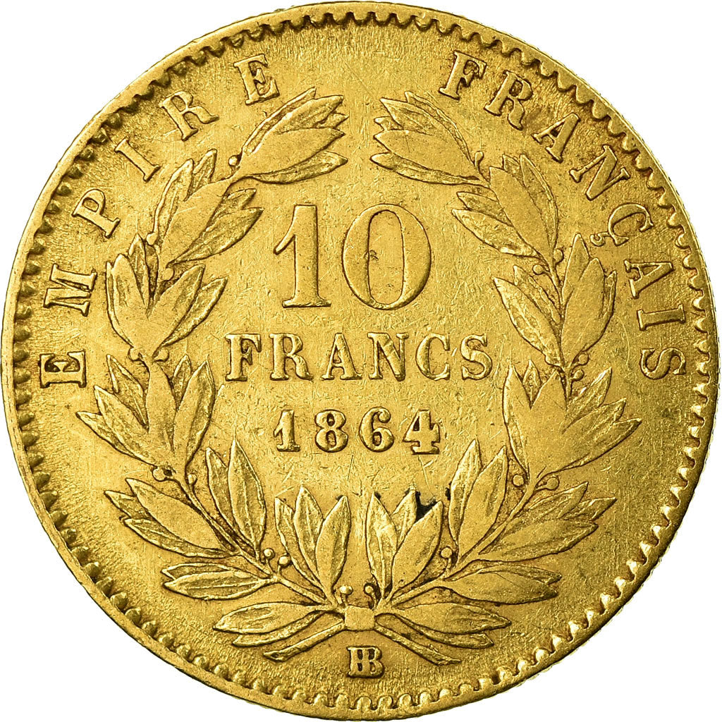 Moneda, Francia, Napoleon III, Napoléon III, 10 Francs, 1864, Strasbourg, MBC