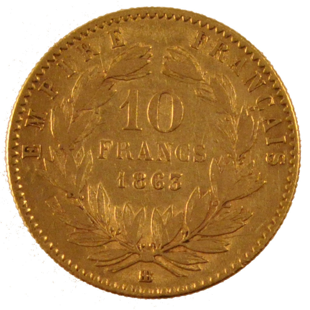 Francia, Napoleon III, Napoléon III, 10 Francs, 1863, Strasbourg, BB, Oro, G...